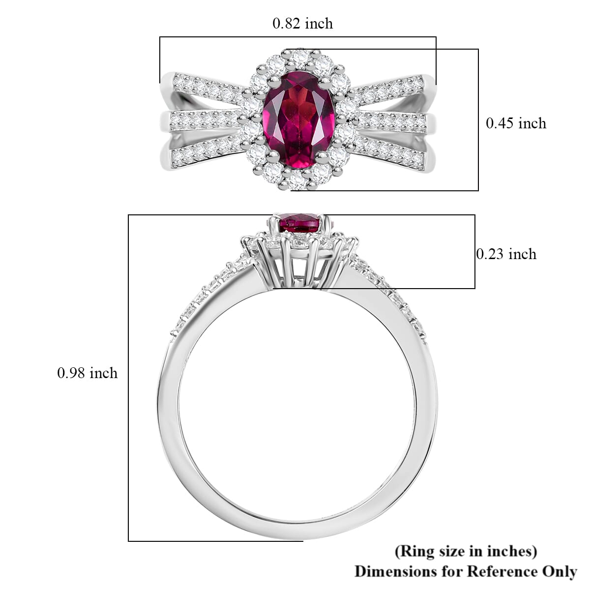 D'Joy AAA Radiant Ember Garnet and Moissanite 1.60 ctw Imperial Halo Ring in Rhodium Over Sterling Silver (Size 10.0) image number 5