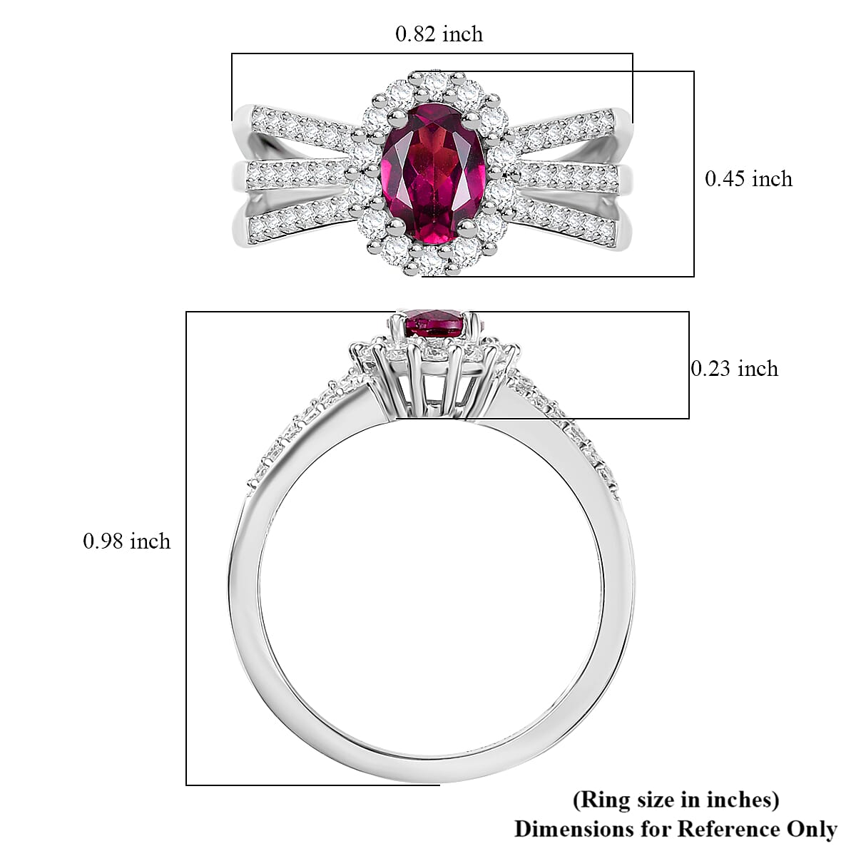 D'Joy AAA Radiant Ember Garnet and Moissanite 1.60 ctw Imperial Halo Ring in Rhodium Over Sterling Silver (Size 7.0) image number 5