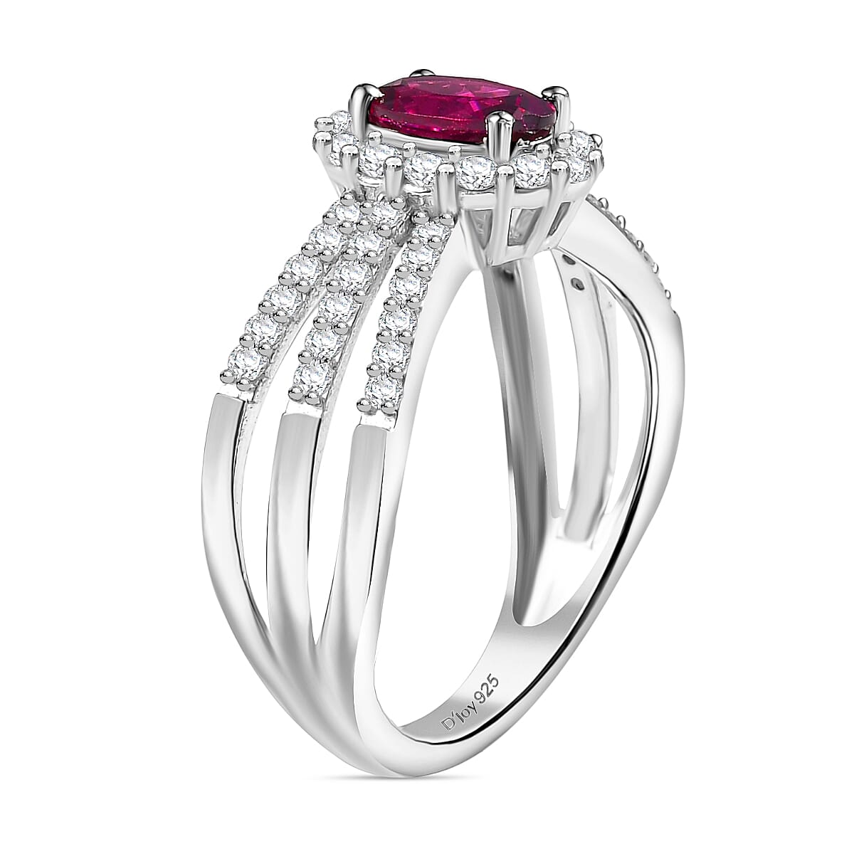 D'Joy AAA Radiant Ember Garnet and Moissanite 1.60 ctw Imperial Halo Ring in Rhodium Over Sterling Silver (Size 8.0) image number 3