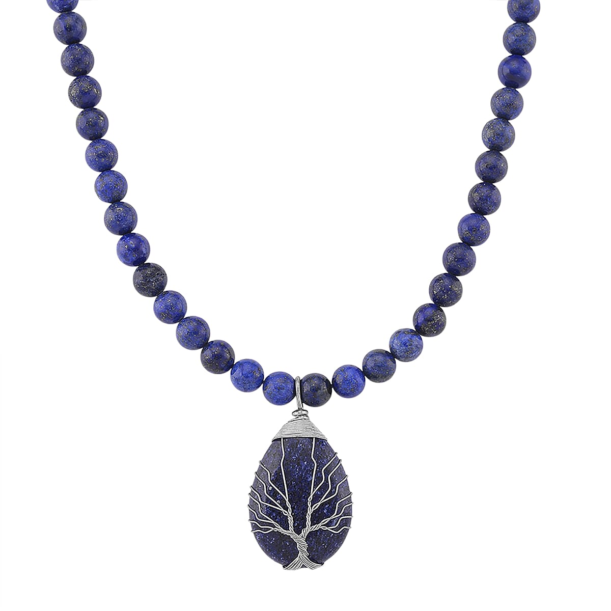 Lapis Lazuli 230.00 ctw Drop Pendant with Beaded Necklace in Silvertone 18-20 Inches image number 0