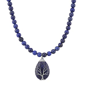 Lapis Lazuli 230.00 ctw Drop Pendant with Beaded Necklace in Silvertone 18-20 Inches