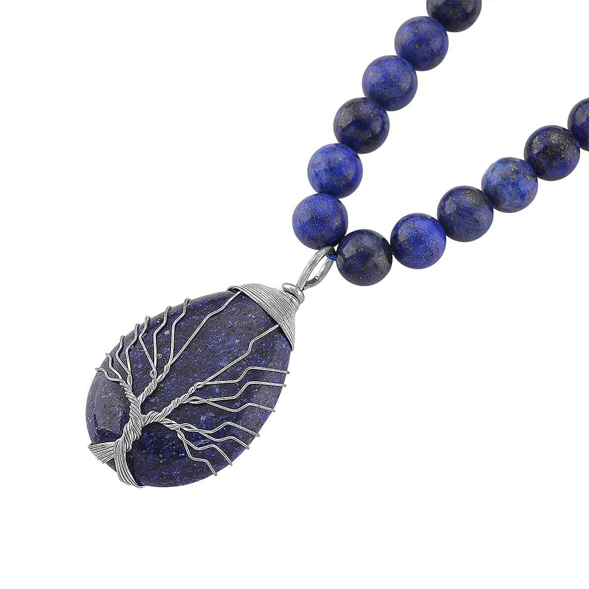 Lapis Lazuli 230.00 ctw Drop Pendant with Beaded Necklace in Silvertone 18-20 Inches image number 3