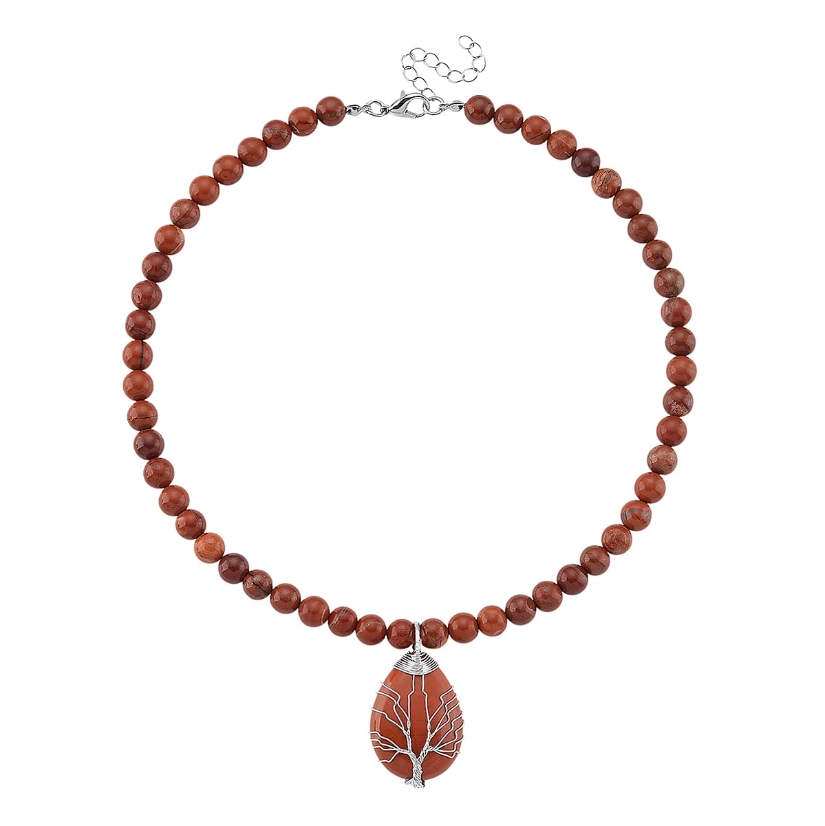 Red Jasper 230.00 ctw Drop Pendant with Beaded Necklace in Silvertone 18-20 Inches image number 2
