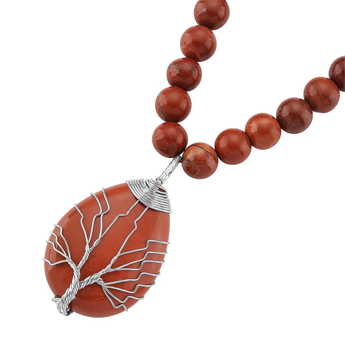 Red Jasper 230.00 ctw Drop Pendant with Beaded Necklace in Silvertone 18-20 Inches image number 3