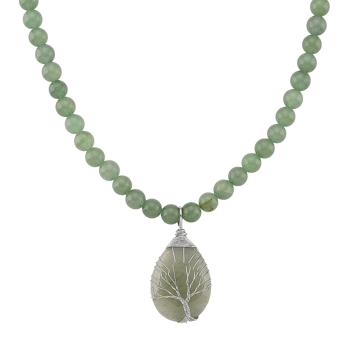 Green Aventurine 230.00 ctw Drop Pendant with Beaded Necklace in Silvertone 18-20 Inches image number 0