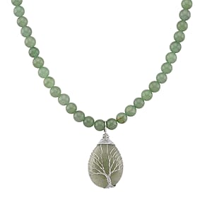 Green Aventurine 230.00 ctw Drop Pendant with Beaded Necklace in Silvertone 18-20 Inches