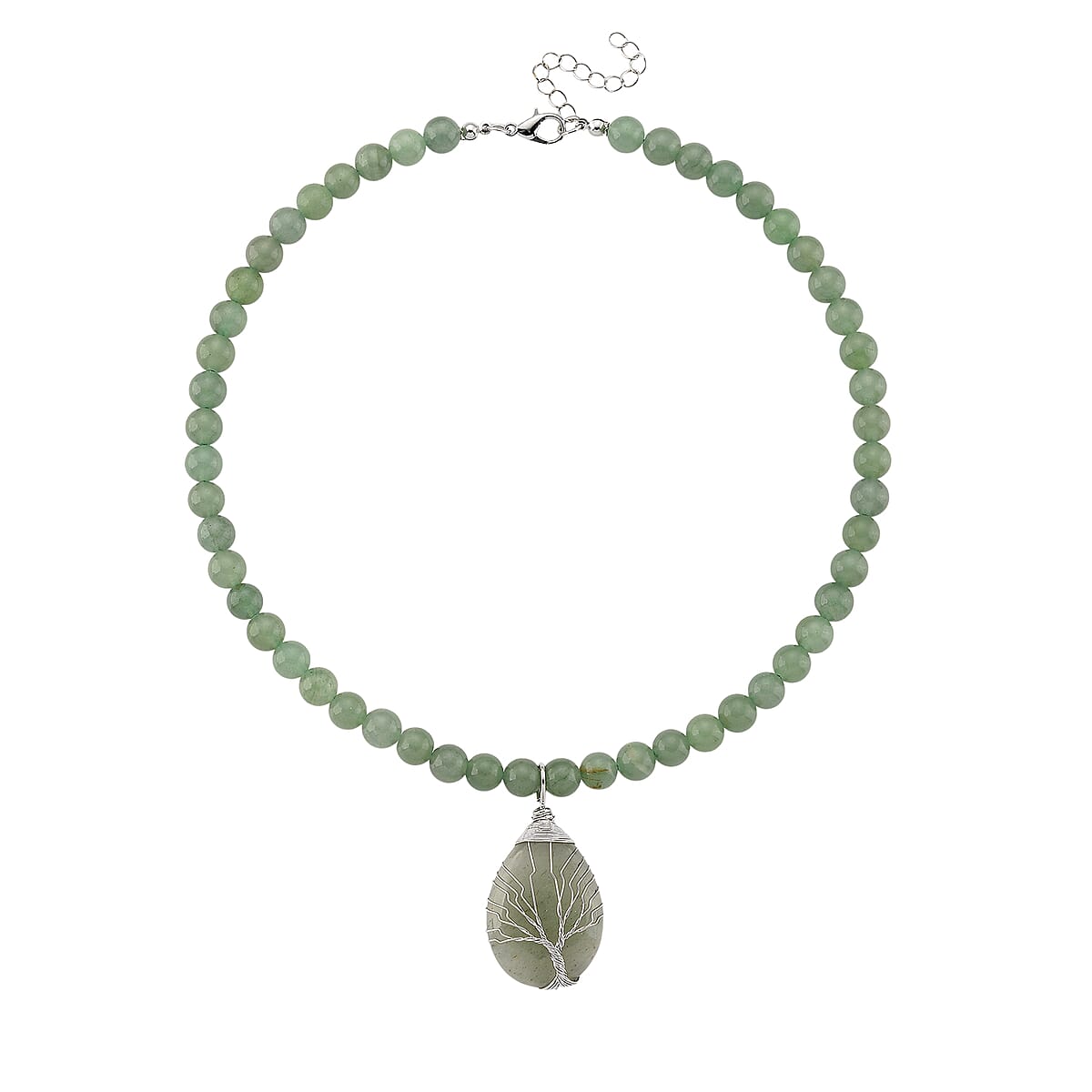 Green Aventurine 230.00 ctw Drop Pendant with Beaded Necklace in Silvertone 18-20 Inches image number 2