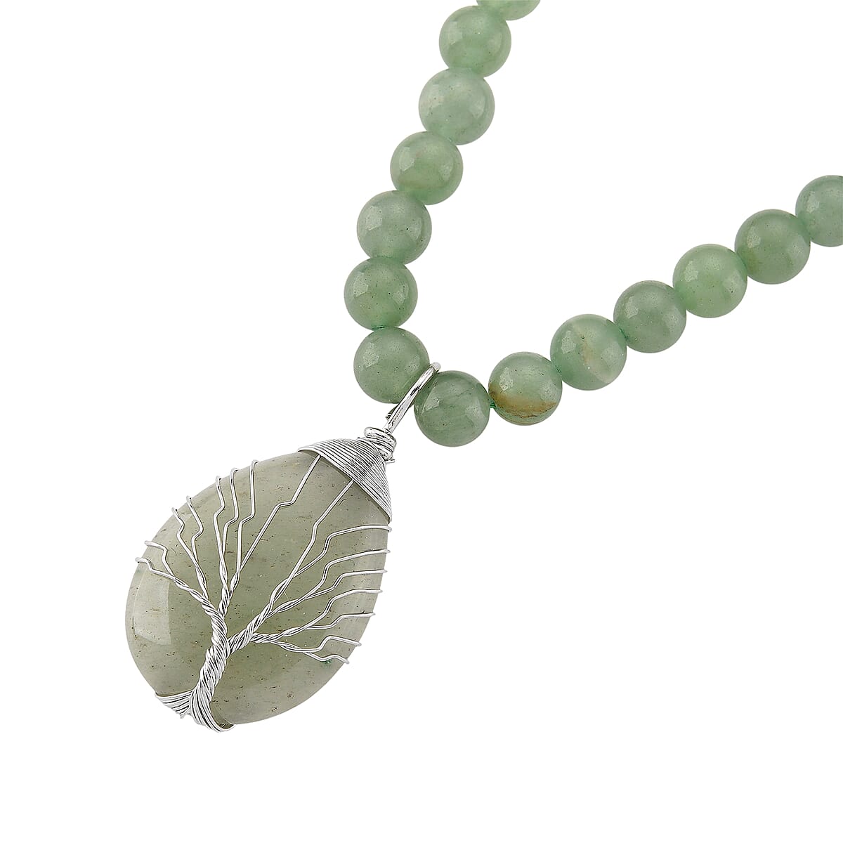 Green Aventurine 230.00 ctw Drop Pendant with Beaded Necklace in Silvertone 18-20 Inches image number 3