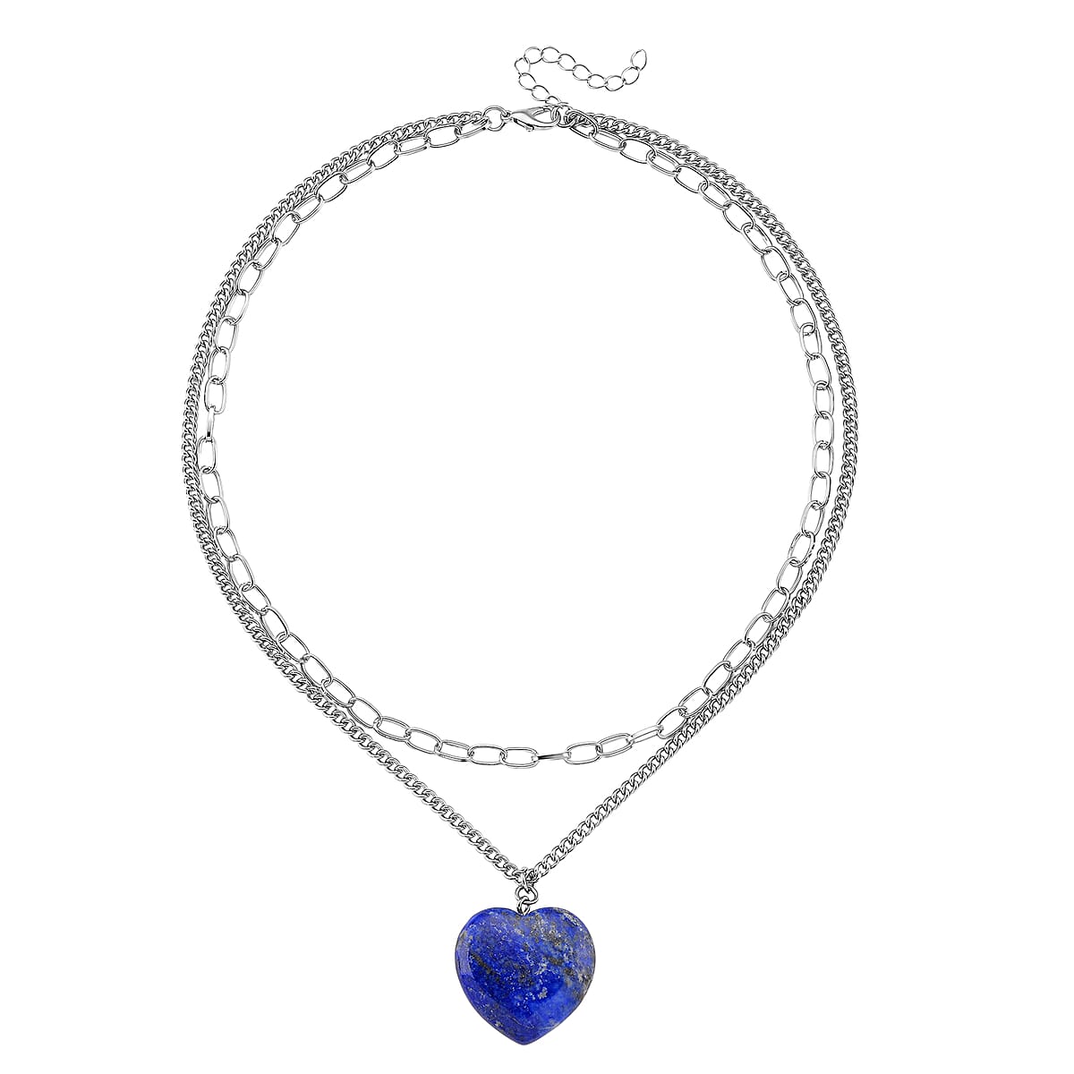 Lapis Lazuli 75.00 ctw Heart Pendant with Paper Clip Necklace in Silvertone 18-20 Inches image number 2