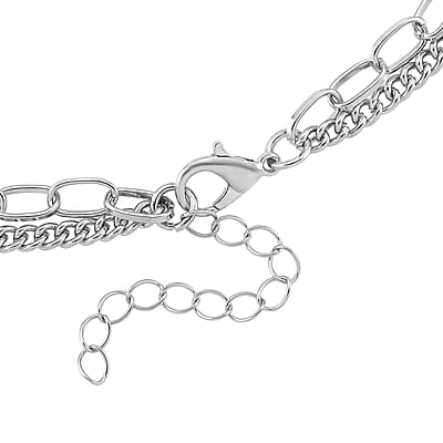Lapis Lazuli 75.00 ctw Heart Pendant with Paper Clip Necklace in Silvertone 18-20 Inches
