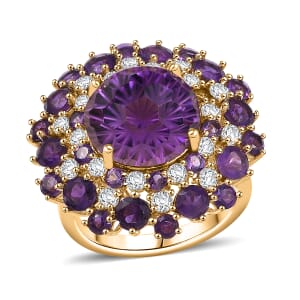 D'Joy Premium African Amethyst, Moissanite Starbust Ring in 18K Vermeil YG Over Sterling Silver (Size 10.0) 10.40 ctw