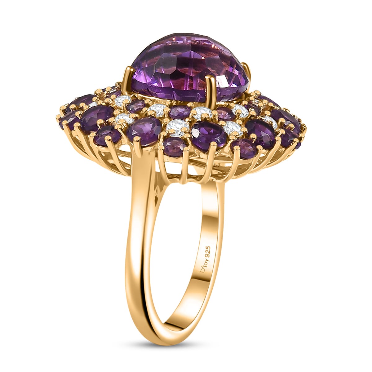 Premium African Amethyst and Moissanite 10.40 ctw Starbust Ring in 18K Vermeil Yellow Gold Over Sterling Silver image number 3