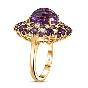D'Joy Premium African Amethyst, Moissanite Starbust Ring in 18K Vermeil YG Over Sterling Silver (Size 5.0) 10.40 ctw