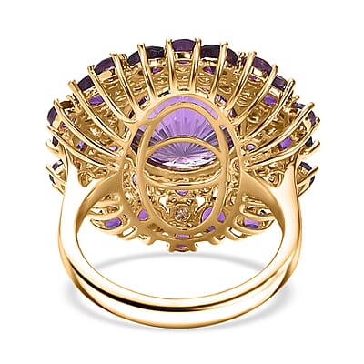 D'Joy Premium African Amethyst, Moissanite Starbust Ring in 18K Vermeil YG Over Sterling Silver (Size 5.0) 10.40 ctw