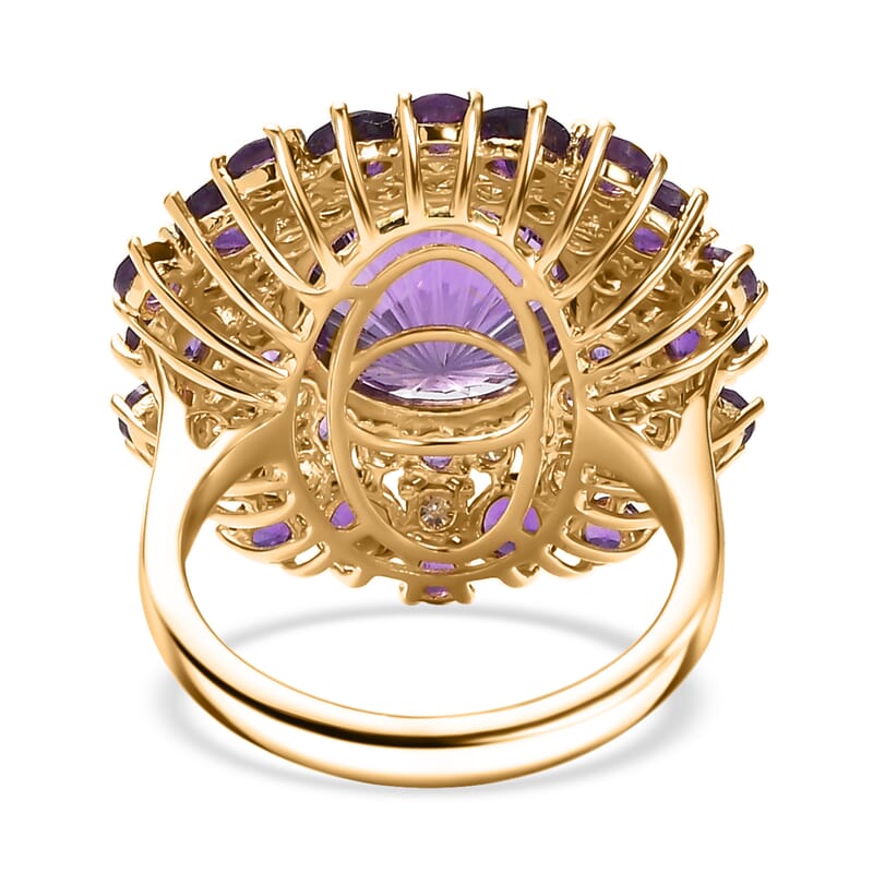 D'Joy Premium African Amethyst, Moissanite Starbust Ring in 18K Vermeil YG Over Sterling Silver (Size 5.0) 10.40 ctw