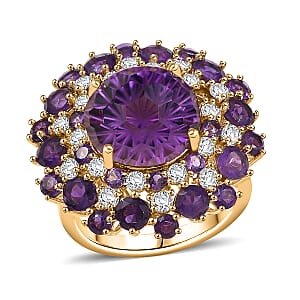 D'Joy Premium African Amethyst, Moissanite Starbust Ring in 18K Vermeil YG Over Sterling Silver (Size 6.0) 10.40 ctw