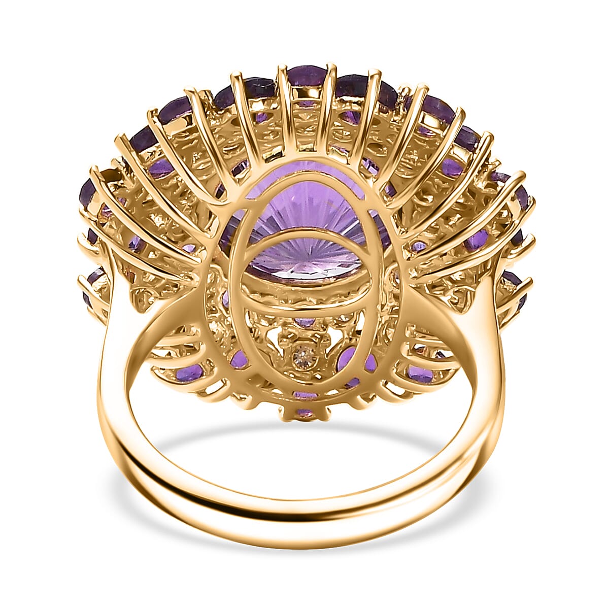 D'Joy Premium African Amethyst, Moissanite Starbust Ring in 18K Vermeil YG Over Sterling Silver (Size 6.0) 10.40 ctw