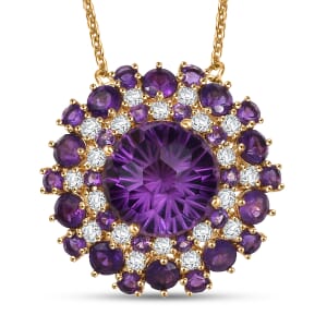 D'Joy Premium African Amethyst and Moissanite 10.40 ctw Starbust Necklace in 18K Vermeil Yellow Gold Over Sterling Silver 18 Inches