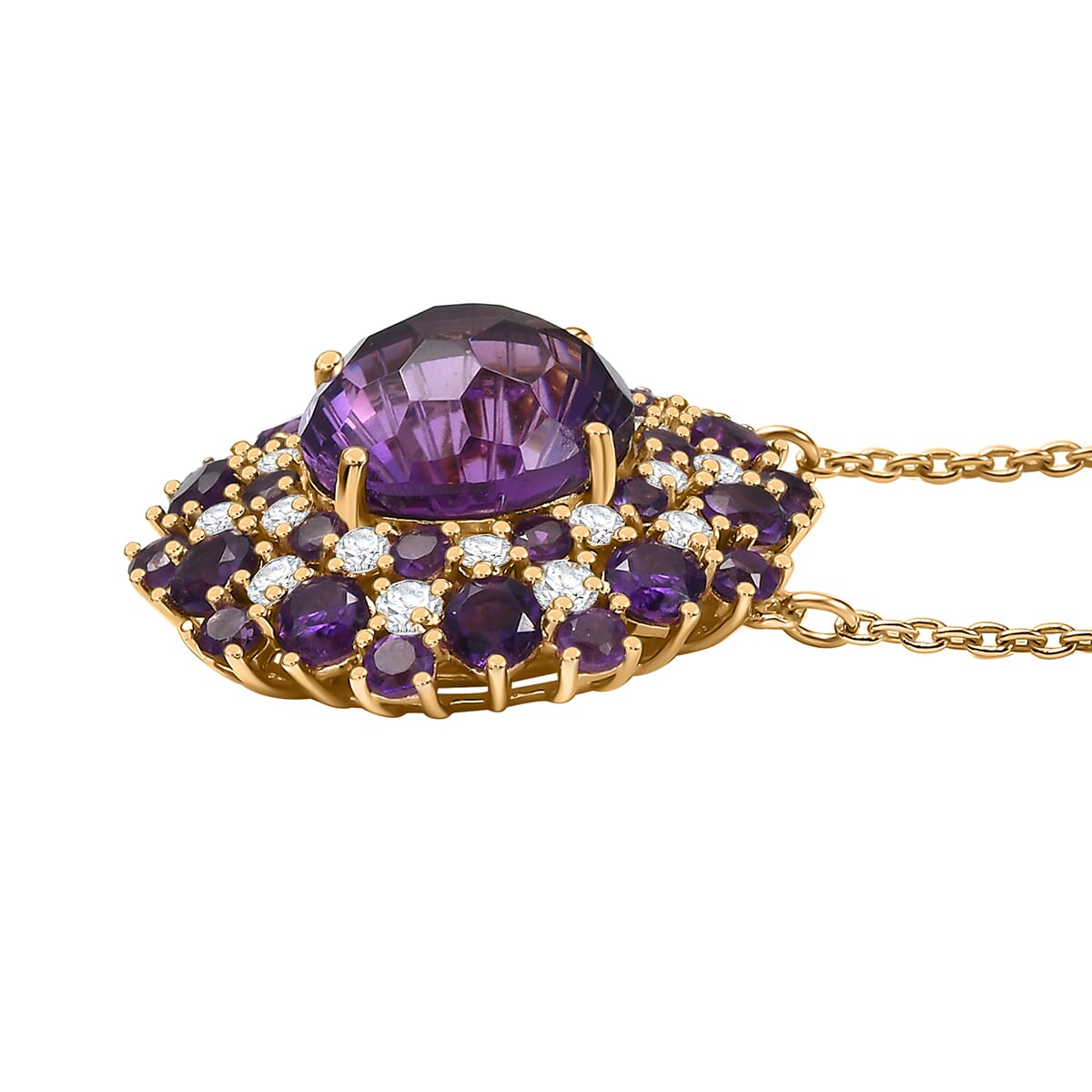 D'Joy Premium African Amethyst and Moissanite 10.40 ctw Starbust Necklace in 18K Vermeil Yellow Gold Over Sterling Silver 18 Inches image number 3