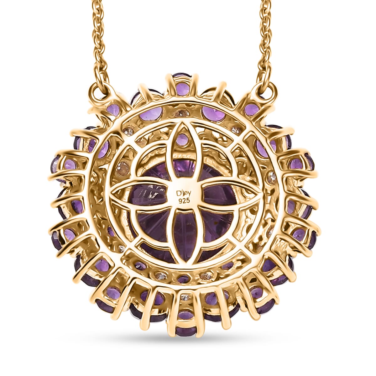 D'Joy Premium African Amethyst and Moissanite 10.40 ctw Starbust Necklace in 18K Vermeil Yellow Gold Over Sterling Silver 18 Inches image number 4