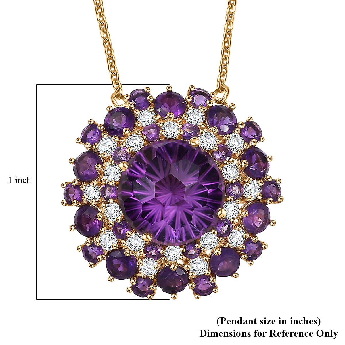D'Joy Premium African Amethyst and Moissanite 10.40 ctw Starbust Necklace in 18K Vermeil Yellow Gold Over Sterling Silver 18 Inches