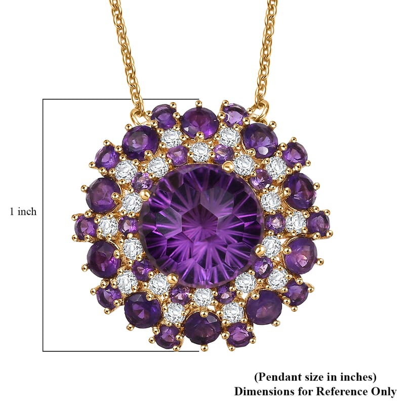 D'Joy Premium African Amethyst and Moissanite 10.40 ctw Starbust Necklace in 18K Vermeil Yellow Gold Over Sterling Silver 18 Inches