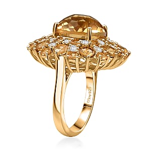 D'Joy Premium Brazilian Citrine, Moissanite Starbust Ring in 18K Vermeil YG Over Sterling Silver (Size 6.0) 10.40 ctw