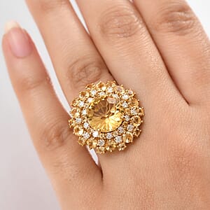 D'Joy Premium Brazilian Citrine, Moissanite Starbust Ring in 18K Vermeil YG Over Sterling Silver (Size 9.0) 10.40 ctw