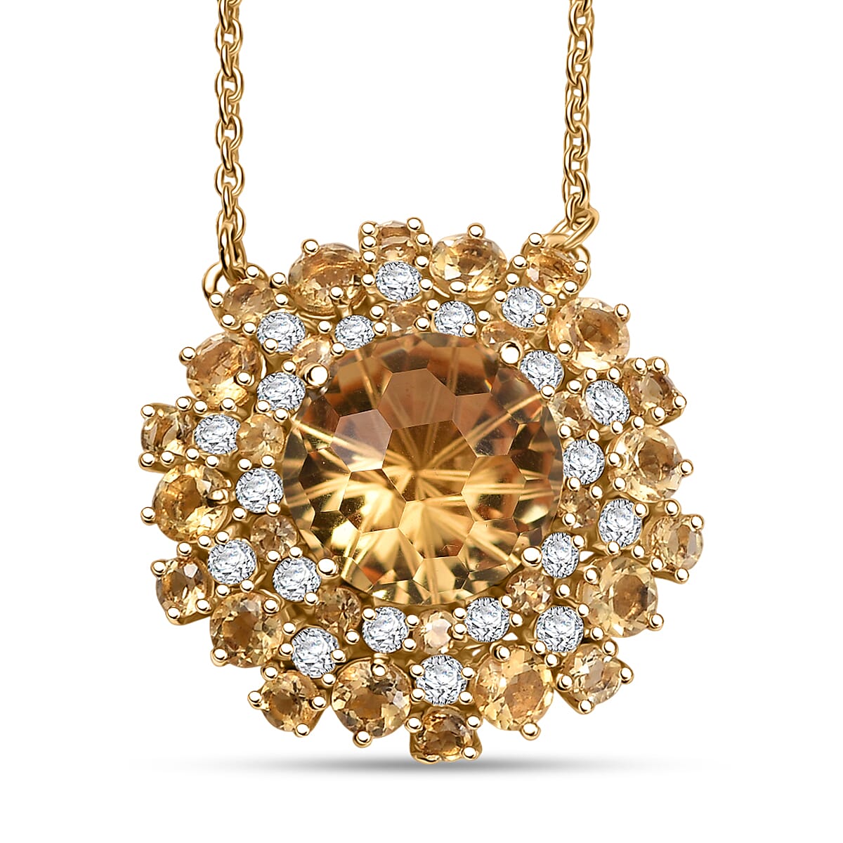 D'Joy Premium Brazilian Citrine and Moissanite 10.40 ctw Starbust Necklace in 18K Vermeil Yellow Gold Over Sterling Silver 18 Inches image number 0