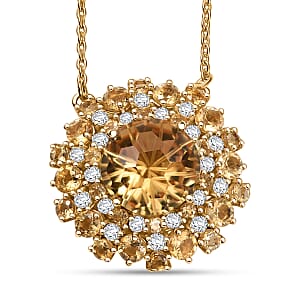 D'Joy Premium Brazilian Citrine and Moissanite 10.40 ctw Starbust Necklace in 18K Vermeil Yellow Gold Over Sterling Silver 18 Inches