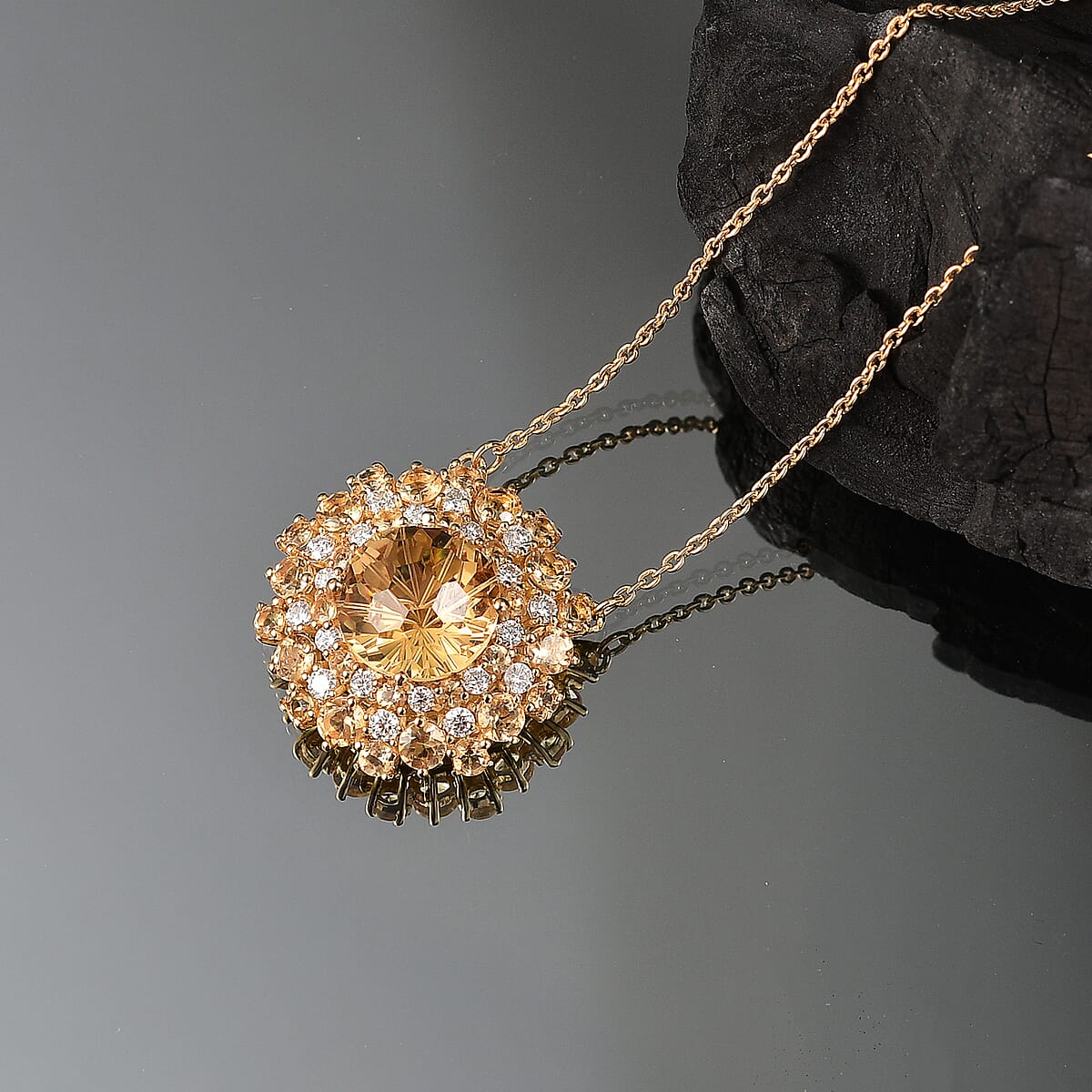 D'Joy Premium Brazilian Citrine and Moissanite 10.40 ctw Starbust Necklace in 18K Vermeil Yellow Gold Over Sterling Silver 18 Inches image number 1