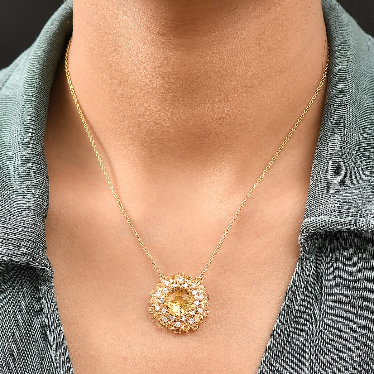 D'Joy Premium Brazilian Citrine and Moissanite 10.40 ctw Starbust Necklace in 18K Vermeil Yellow Gold Over Sterling Silver 18 Inches image number 2