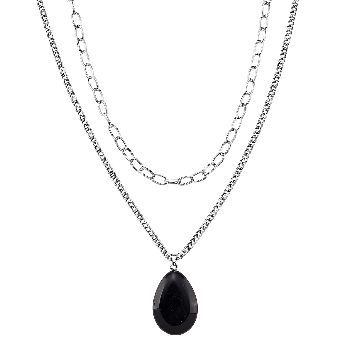 Black Obsidian 75.00 ctw Pendant with Paper Clip Necklace in Silvertone 18-20 Inches image number 0