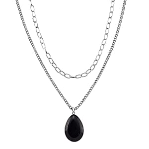 Black Obsidian 75.00 ctw Pendant with Paper Clip Necklace in Silvertone 18-20 Inches