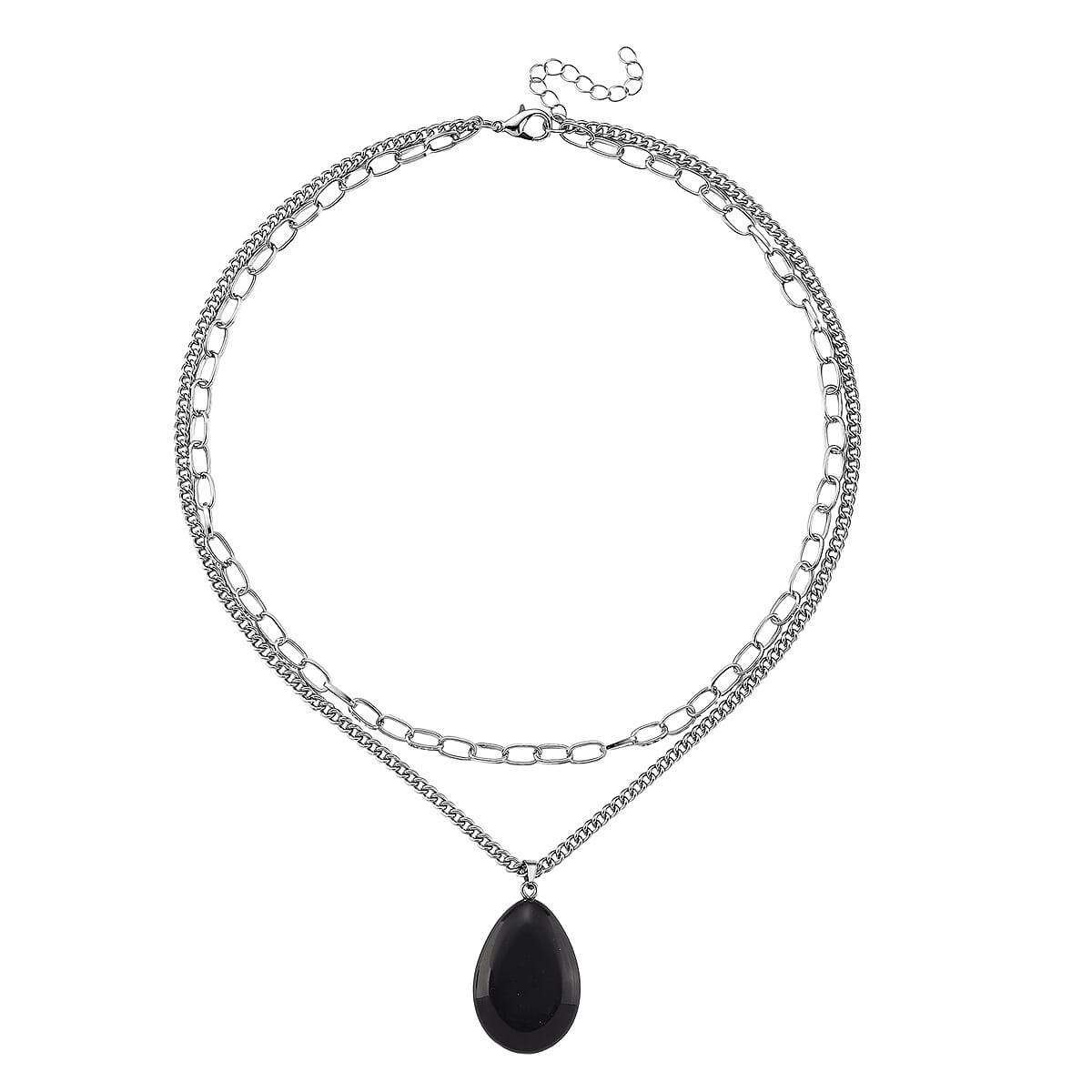 Black Obsidian 75.00 ctw Pendant with Paper Clip Necklace in Silvertone 18-20 Inches image number 2