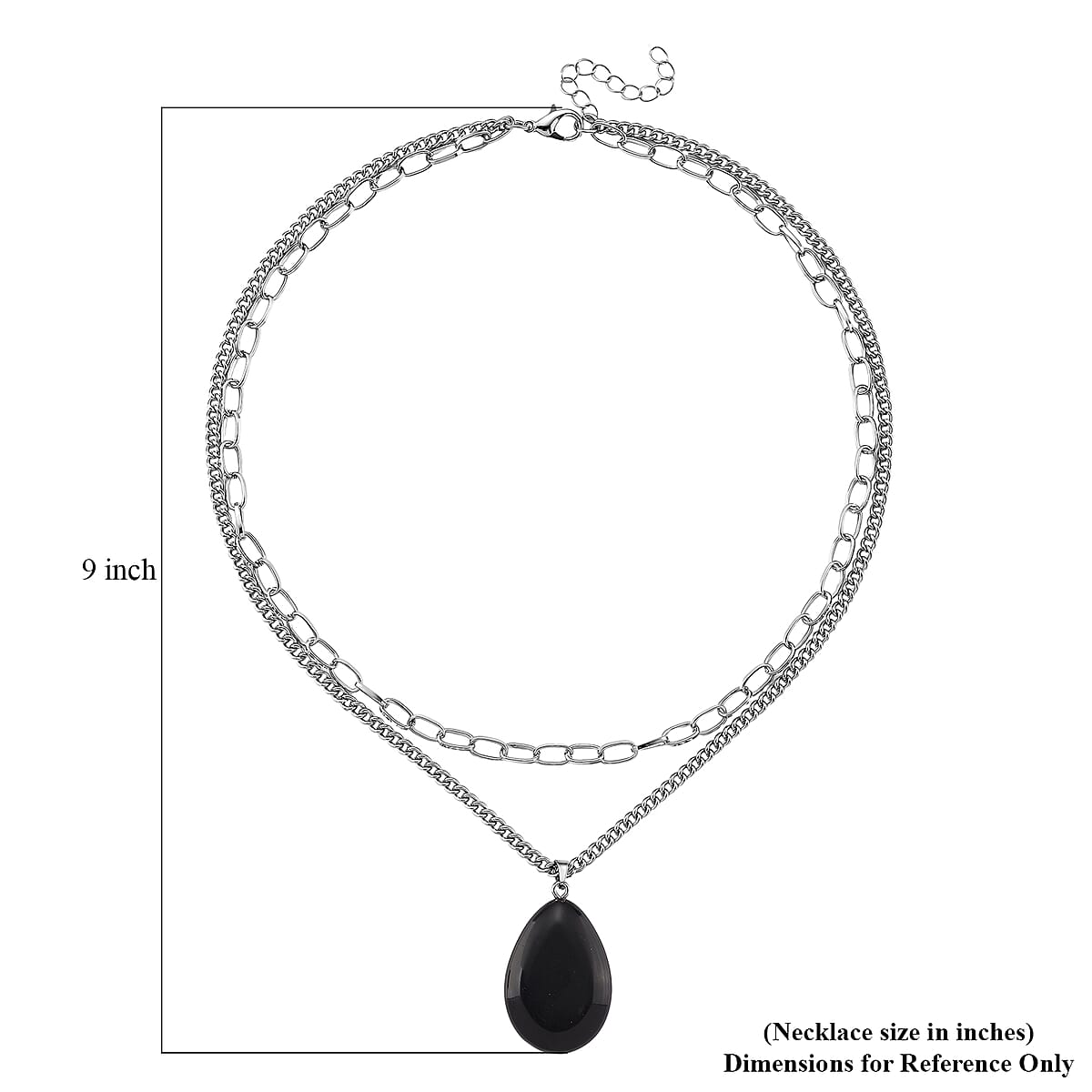 Black Obsidian 75.00 ctw Pendant with Paper Clip Necklace in Silvertone 18-20 Inches image number 5