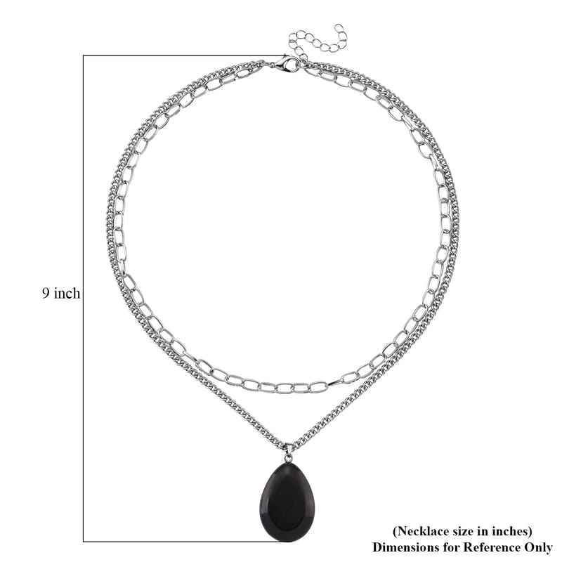 Black Obsidian 75.00 ctw Pendant with Paper Clip Necklace in Silvertone 18-20 Inches