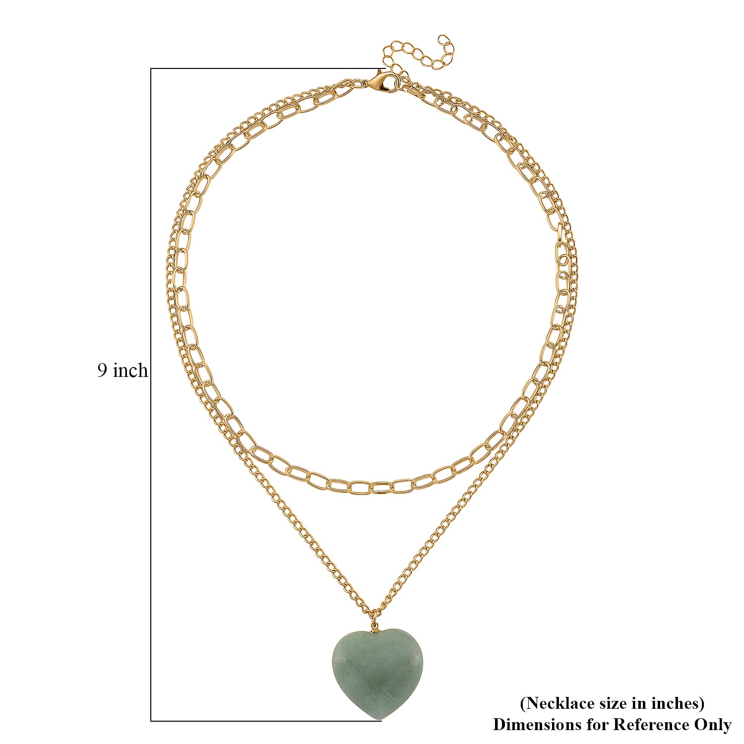 Green Aventurine 75.00 ctw Heart Pendant with Paper Clip Necklace in Goldtone 18-20 Inches
