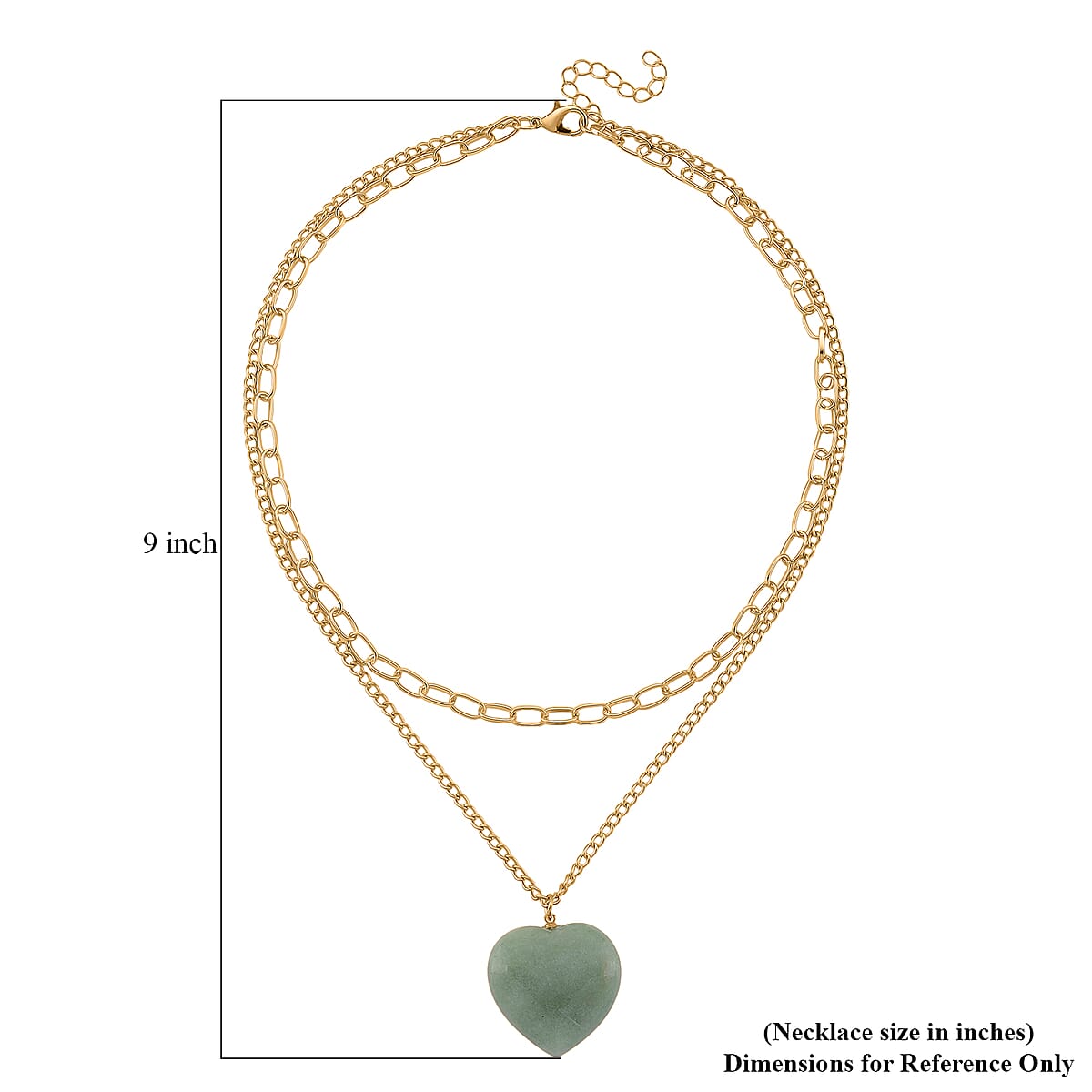 Green Aventurine 75.00 ctw Heart Pendant with Paper Clip Necklace in Goldtone 18-20 Inches image number 5