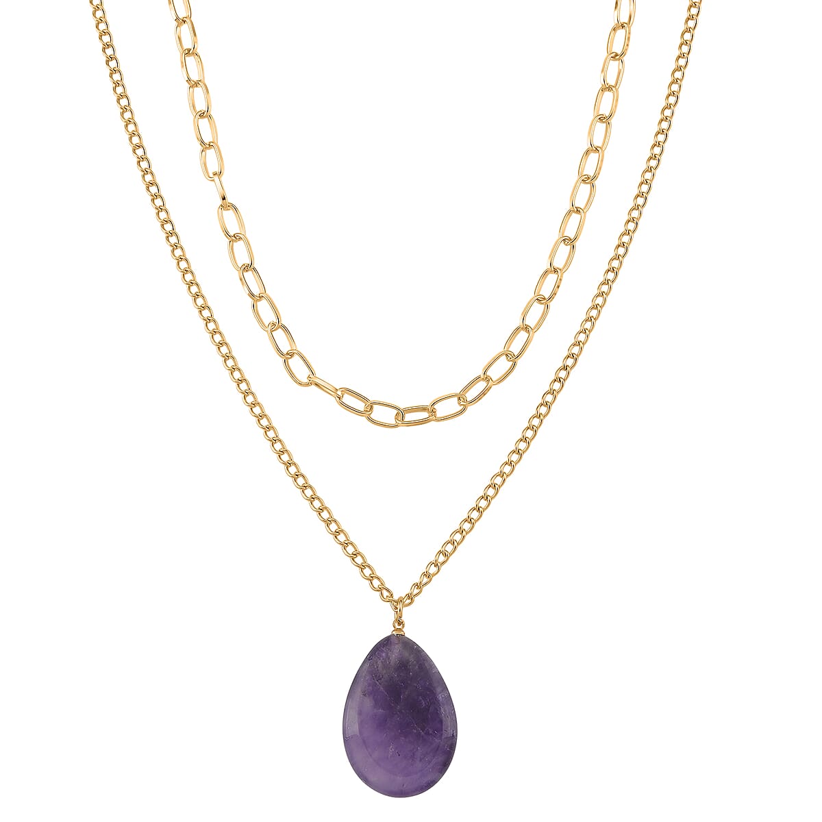 African Amethyst 75.00 ctw Pendant with Paper Clip Necklace in Goldtone 18-20 Inches image number 0