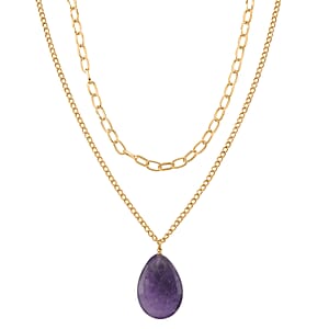 African Amethyst 75.00 ctw Pendant with Paper Clip Necklace in Goldtone 18-20 Inches