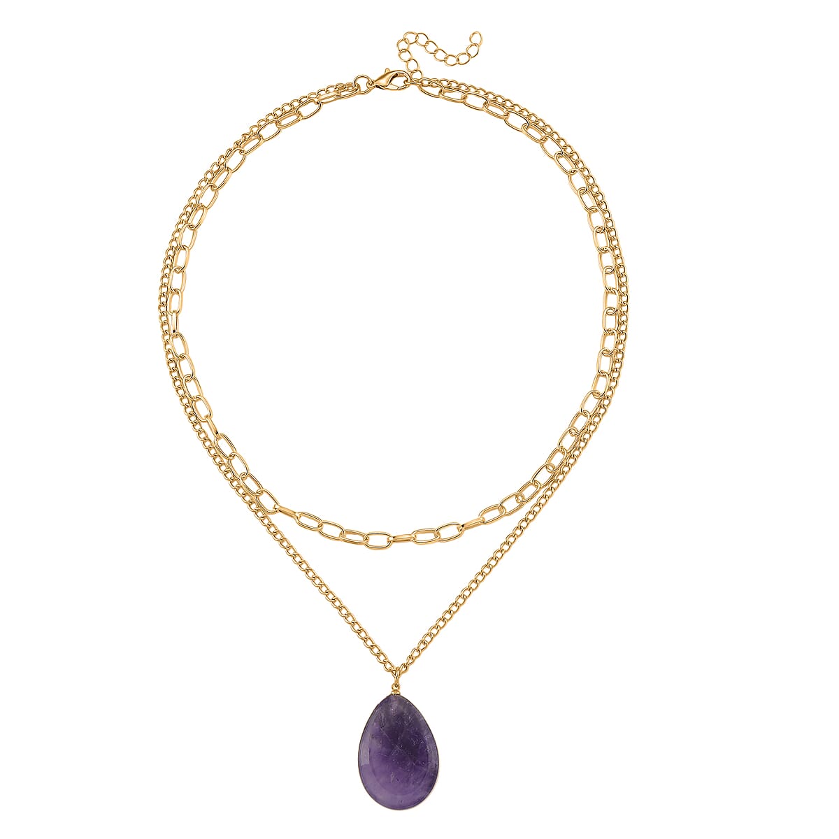 African Amethyst 75.00 ctw Pendant with Paper Clip Necklace in Goldtone 18-20 Inches image number 2
