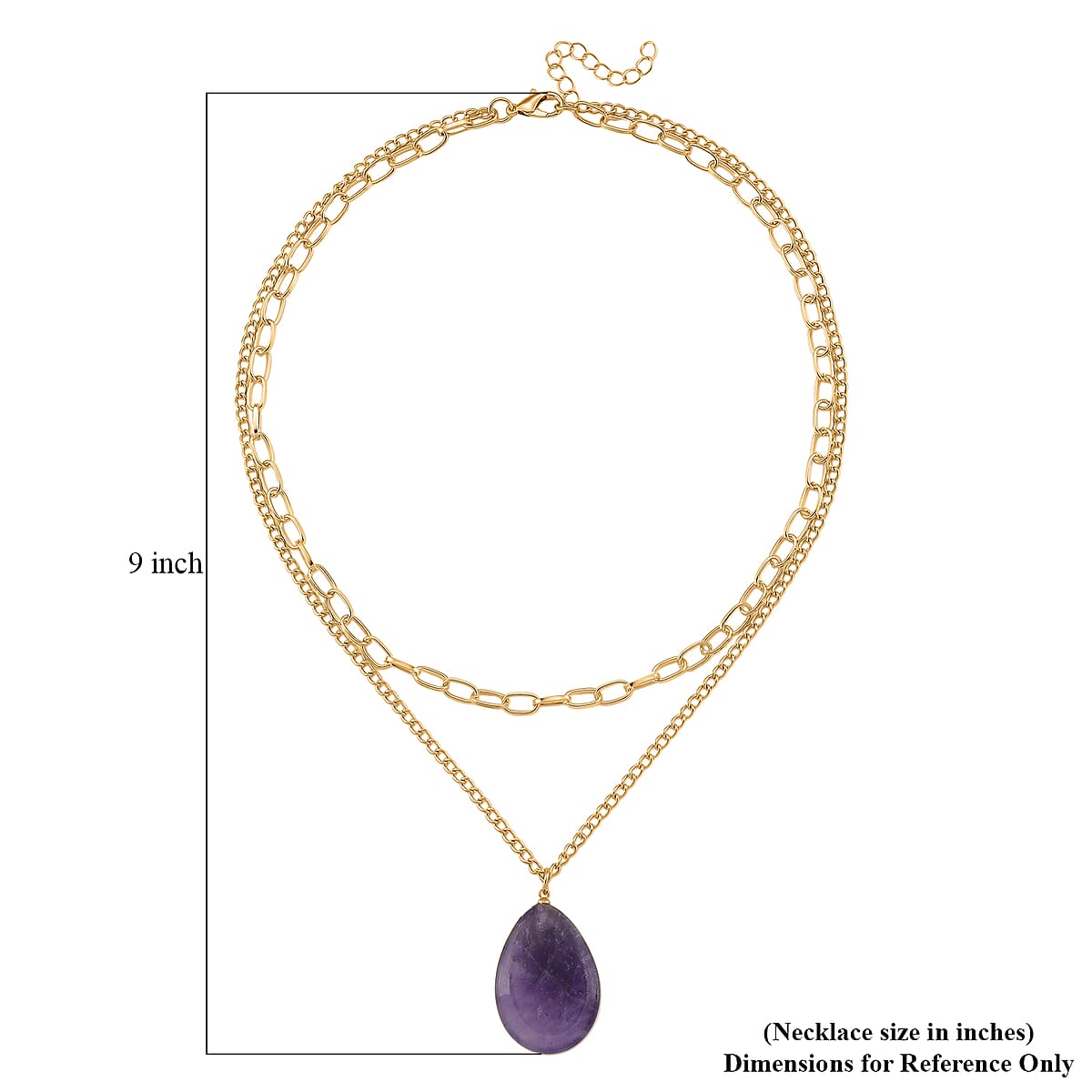 African Amethyst 75.00 ctw Pendant with Paper Clip Necklace in Goldtone 18-20 Inches image number 5