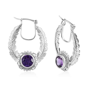 Karis African Amethyst 2.40 ctw Feather Earrings in Platinum Bond