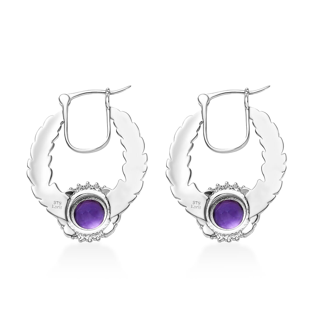 Karis African Amethyst 2.40 ctw Feather Earrings in Platinum Bond image number 3
