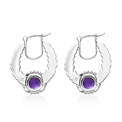 Karis African Amethyst 2.40 ctw Feather Earrings in Platinum Bond