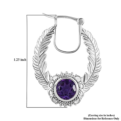 Karis African Amethyst 2.40 ctw Feather Earrings in Platinum Bond