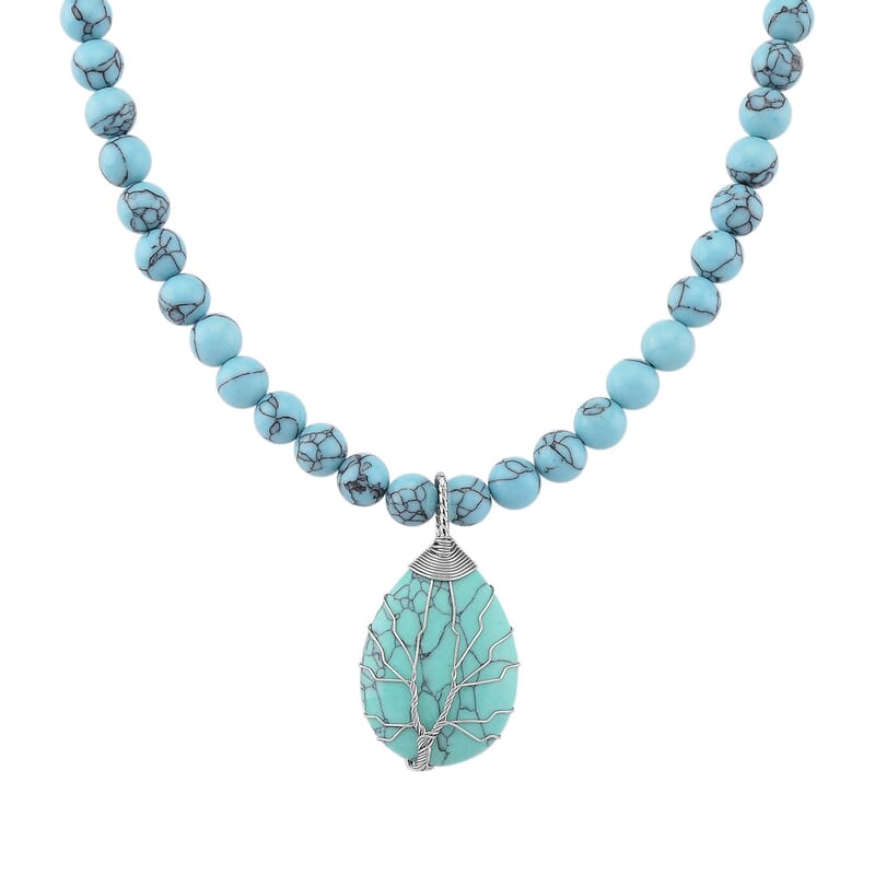 Blue Howlite 230.00 ctw Necklace (Adjustable) in Silvertone