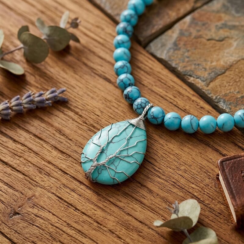 Blue Howlite 230.00 ctw Necklace (Adjustable) in Silvertone