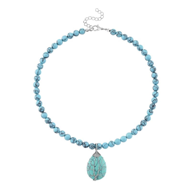 Blue Howlite 230.00 ctw Necklace (Adjustable) in Silvertone